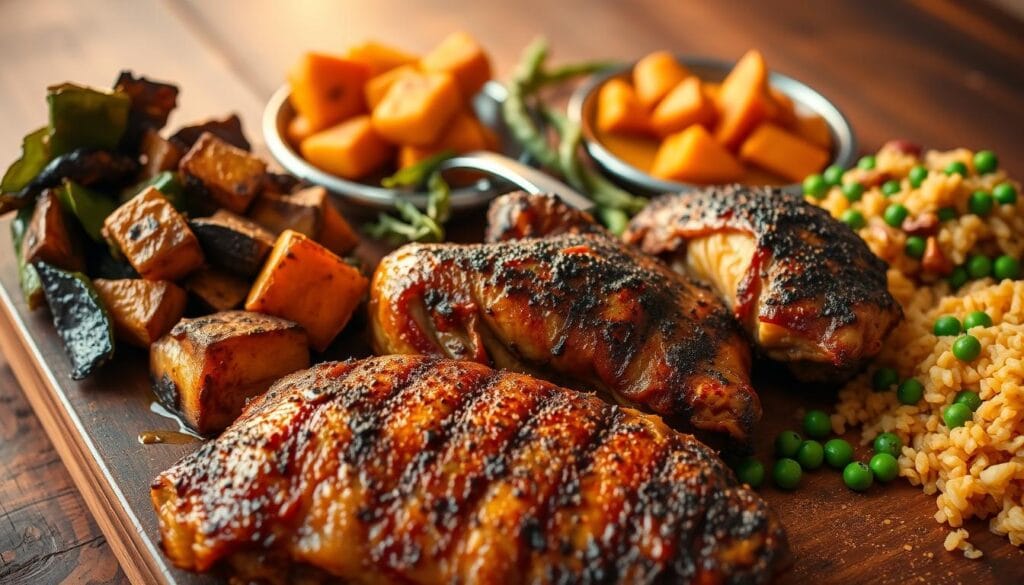 jerk chicken with side dishes jerk chicken with side dishes